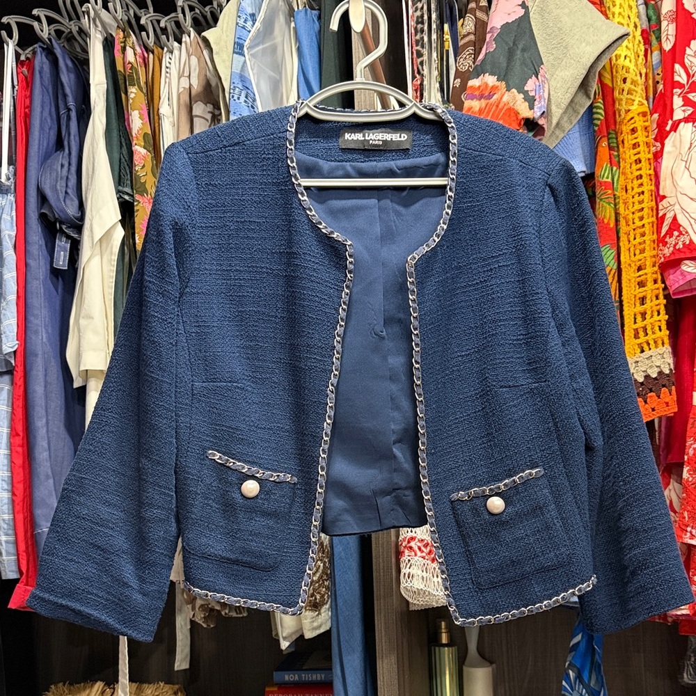 Karl Lagerfeld Navy Blue Textured Blazer